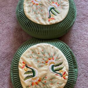 Korean Embroidered Green and Cream Decorative Pillows